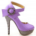 Ladies Flower Ankle Strap Stripe Platform Stiletto EVE Pumps