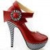 Ladies Flower Ankle Strap Stripe Platform Stiletto EVE Pumps