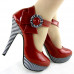 Ladies Flower Ankle Strap Stripe Platform Stiletto EVE Pumps