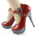 Ladies Flower Ankle Strap Stripe Platform Stiletto EVE Pumps