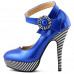 Ladies Flower Ankle Strap Stripe Platform Stiletto EVE Pumps