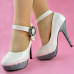 Ladies Flower Ankle Strap Stripe Platform Stiletto EVE Pumps