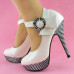 Ladies Flower Ankle Strap Stripe Platform Stiletto EVE Pumps