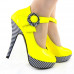 Ladies Flower Ankle Strap Stripe Platform Stiletto EVE Pumps