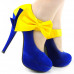 New Ladies Blue Yellow Bow Ankle Strap EVE Platform Pumps