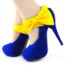 New Ladies Blue Yellow Bow Ankle Strap EVE Platform Pumps