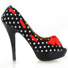 Womens Blue Peep Toe White Polka Dots Bow Platform Shoes