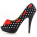 Womens Blue Peep Toe White Polka Dots Bow Platform Shoes