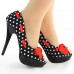 Womens Blue Peep Toe White Polka Dots Bow Platform Shoes