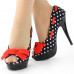 Womens Blue Peep Toe White Polka Dots Bow Platform Shoes