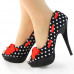 Womens Blue Peep Toe White Polka Dots Bow Platform Shoes