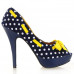 Womens Blue Peep Toe White Polka Dots Bow Platform Shoes