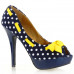 Womens Blue Peep Toe White Polka Dots Bow Platform Shoes