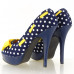 Womens Blue Peep Toe White Polka Dots Bow Platform Shoes