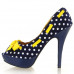 Womens Blue Peep Toe White Polka Dots Bow Platform Shoes