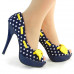 Womens Blue Peep Toe White Polka Dots Bow Platform Shoes