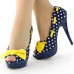 Womens Blue Peep Toe White Polka Dots Bow Platform Shoes