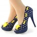 Womens Blue Peep Toe White Polka Dots Bow Platform Shoes