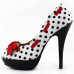 Womens Blue Peep Toe White Polka Dots Bow Platform Shoes