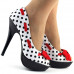 Womens Blue Peep Toe White Polka Dots Bow Platform Shoes