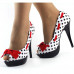 Womens Blue Peep Toe White Polka Dots Bow Platform Shoes