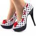 Womens Blue Peep Toe White Polka Dots Bow Platform Shoes