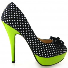 Gaga Black White Polka Dots Bow Green High Heel Platform Stiletto