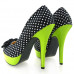 Gaga Black White Polka Dots Bow Green High Heel Platform Stiletto