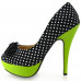 Gaga Black White Polka Dots Bow Green High Heel Platform Stiletto