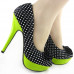 Gaga Black White Polka Dots Bow Green High Heel Platform Stiletto