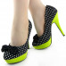 Gaga Black White Polka Dots Bow Green High Heel Platform Stiletto