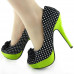 Gaga Black White Polka Dots Bow Green High Heel Platform Stiletto