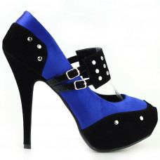 Ladies Satin Black Suede Ankle Strap Studs Buckle Platform High Heel Party Shoes