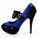 Ladies Satin Black Suede Ankle Strap Studs Buckle Platform High Heel Party Shoes