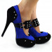 Ladies Satin Black Suede Ankle Strap Studs Buckle Platform High Heel Party Shoes