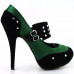 Ladies Satin Black Suede Ankle Strap Studs Buckle Platform High Heel Party Shoes