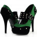 Ladies Satin Black Suede Ankle Strap Studs Buckle Platform High Heel Party Shoes