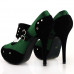 Ladies Satin Black Suede Ankle Strap Studs Buckle Platform High Heel Party Shoes