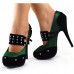 Ladies Satin Black Suede Ankle Strap Studs Buckle Platform High Heel Party Shoes