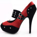 Ladies Satin Black Suede Ankle Strap Studs Buckle Platform High Heel Party Shoes