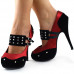 Ladies Satin Black Suede Ankle Strap Studs Buckle Platform High Heel Party Shoes