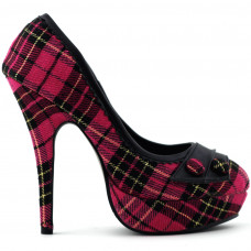 Hot Pink/Red Checkered Buttons Platform Stiletto Party Pumps