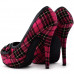 Hot Pink/Red Checkered Buttons Platform Stiletto Party Pumps