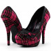 Hot Pink/Red Checkered Buttons Platform Stiletto Party Pumps