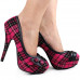 Hot Pink/Red Checkered Buttons Platform Stiletto Party Pumps