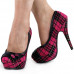 Hot Pink/Red Checkered Buttons Platform Stiletto Party Pumps