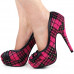 Hot Pink/Red Checkered Buttons Platform Stiletto Party Pumps