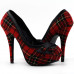 Hot Pink/Red Checkered Buttons Platform Stiletto Party Pumps