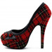 Hot Pink/Red Checkered Buttons Platform Stiletto Party Pumps