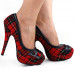 Hot Pink/Red Checkered Buttons Platform Stiletto Party Pumps